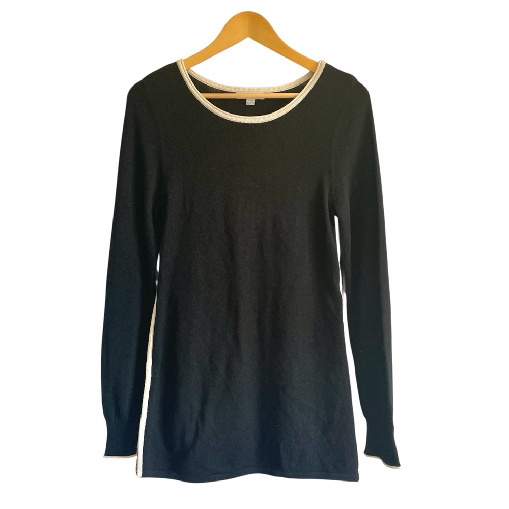 Black Knit Tunic Sweater Dress Lace Wool Cashmere Blend Academia Quiet Luxury